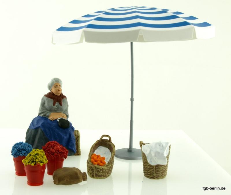 Preiser Marktfrau, Schirm und Körbe