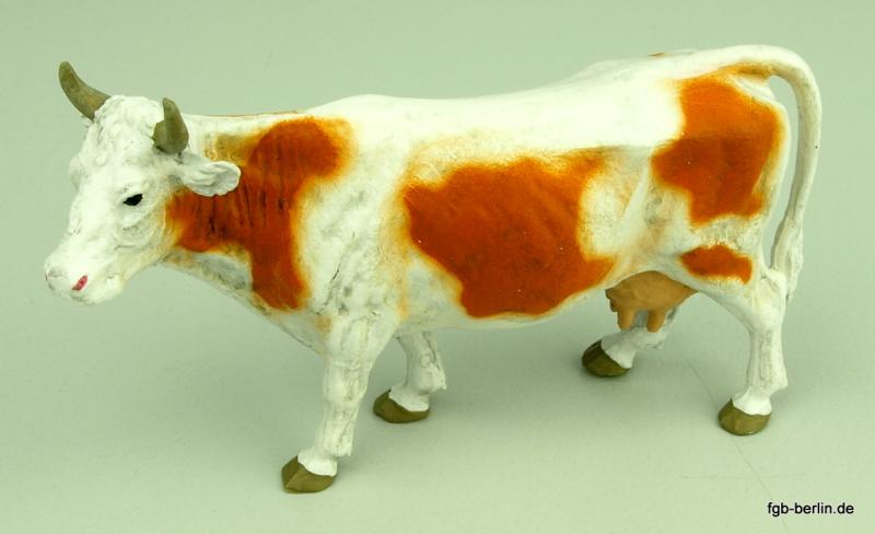 Preiser Elastolin Kuh stehend, braun-weiß